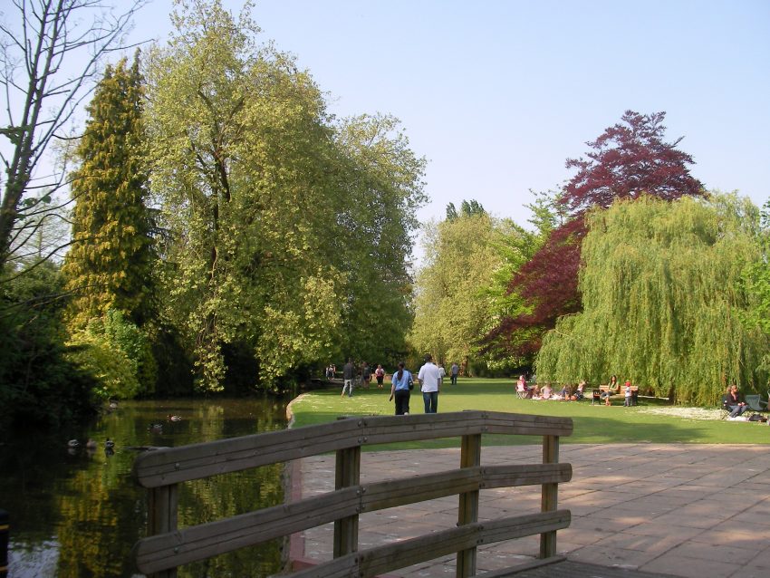 Ray Mill Island park with footbridge