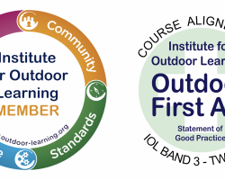 Institute for Outdoor Learning Member two logos, one the Institute for Outdoor learning, the other showing outdoor first aid course aligned